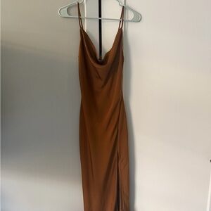 Lulu's Copper Brown Cowl Neck Slip Maxi Dress